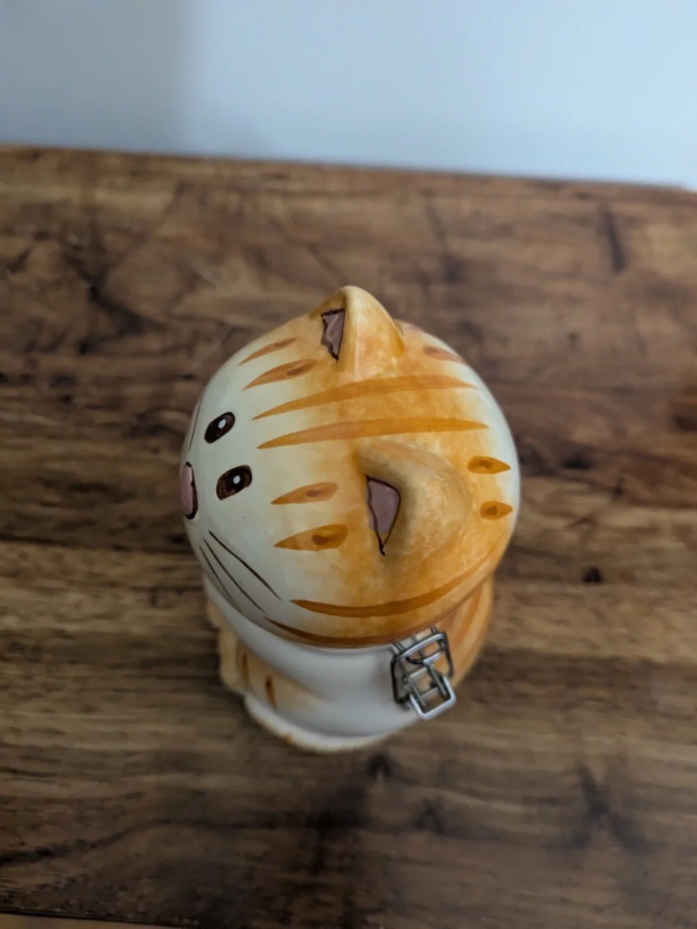 BW Orange and White Striped Ceramic Cat with Lid Small 7-inch Treat Jar Canister
